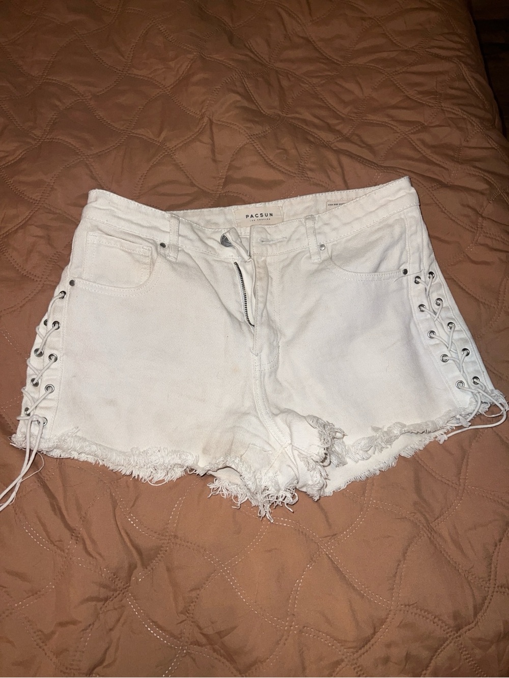 PacSun White Lace-Up Frayed Hem Denim Cutoff Shorts